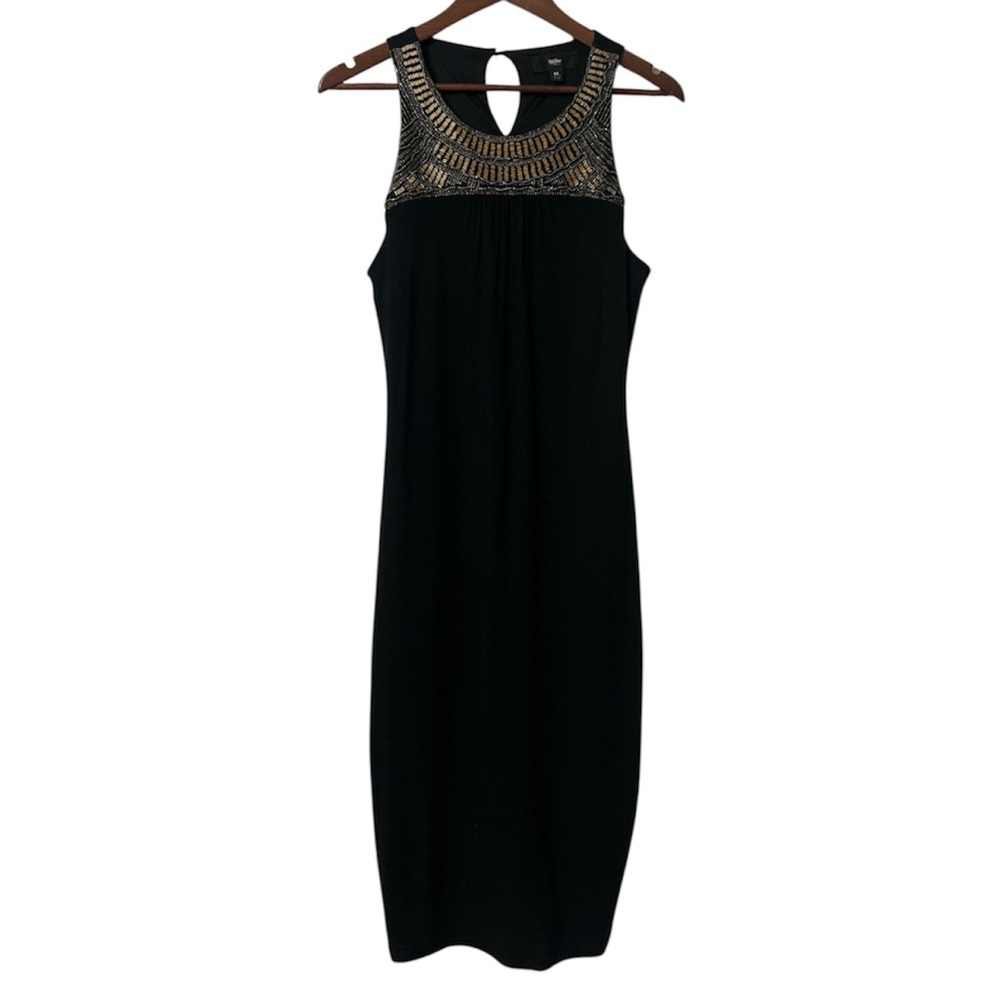 Mossimo Black Embellished Beaded V-Neck Midi Dress Size Medium